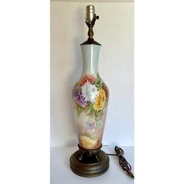 Antique Original Signed Hand-Painted Floral Table Lamp For Sale - Image 13 of 13
