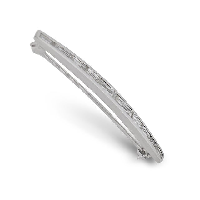 1950s Mid Century Baguette Cut Diamond 14k White Gold Brooch For Sale - Image 4 of 6