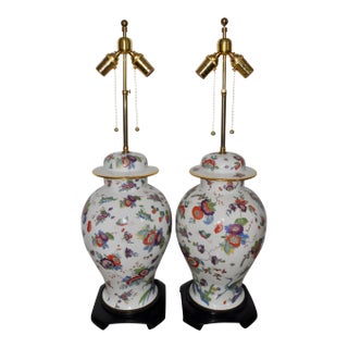 El Morroco Perona Estate Floral and Gilt Porcelain Table Lamps by Ardalt For Sale