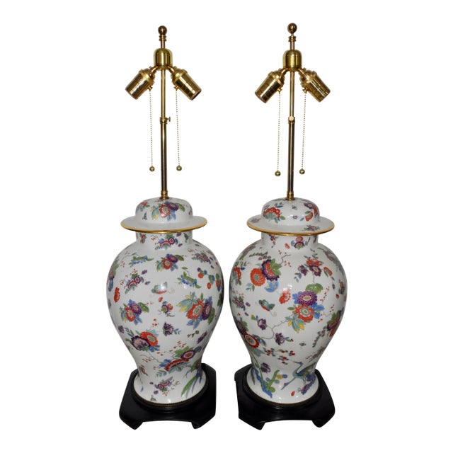 El Morroco Perona Estate Floral and Gilt Porcelain Table Lamps by Ardalt For Sale