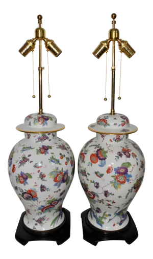 El Morroco Perona Estate Floral and Gilt Porcelain Table Lamps by Ardalt