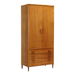 Vintage Oak Wardrobe with Drawers and Hinged Doors, 1960s For Sale