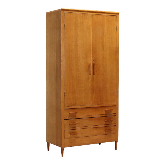 Vintage Oak Wardrobe with Drawers and Hinged Doors, 1960s For Sale