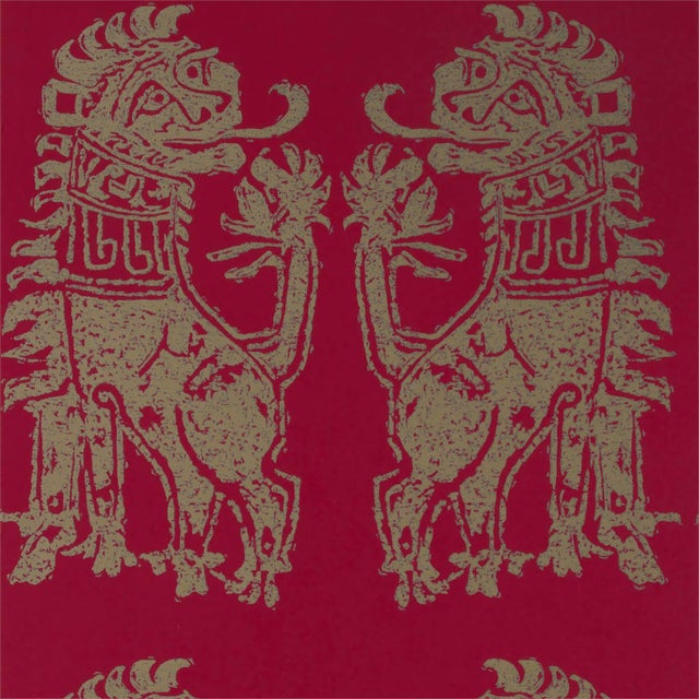 Zoffany Sicilian Lion Wallpaper in Cinnabar/Bronze - a Sample For Sale