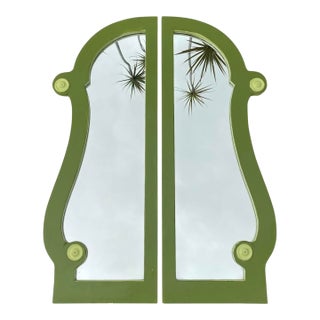 Vintage Palm Beach Style Olive Green Architectural Mirrors – Pair For Sale