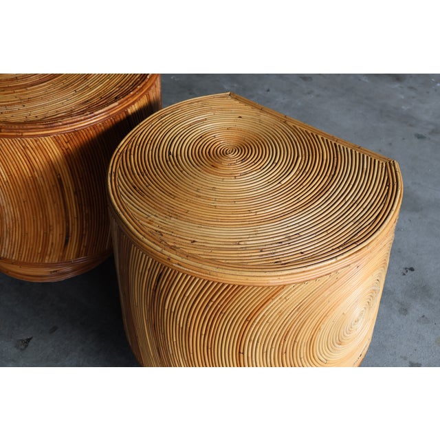 Gabriella Crespi Pair of Pencil Reed Swiveling Side Tables Attributed to Gabriella Crespi, 1980s For Sale - Image 4 of 16