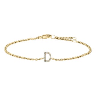 10K Yellow Gold Diamond Accent "D" Initial Charm and Link Bracelet For Sale