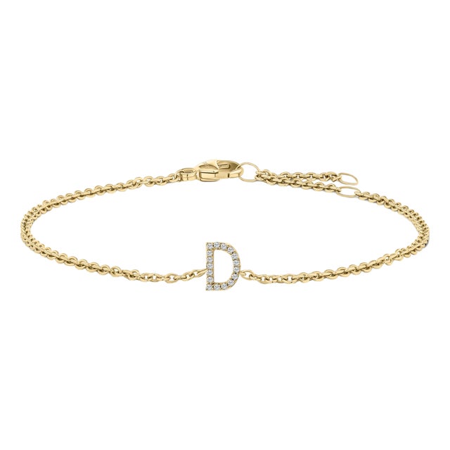 10K Yellow Gold Diamond Accent "D" Initial Charm and Link Bracelet For Sale