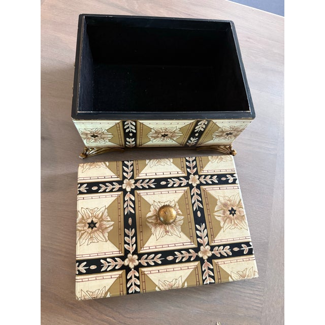 Hand Painted Decorative Wooden Box on Brass Feet For Sale - Image 12 of 12