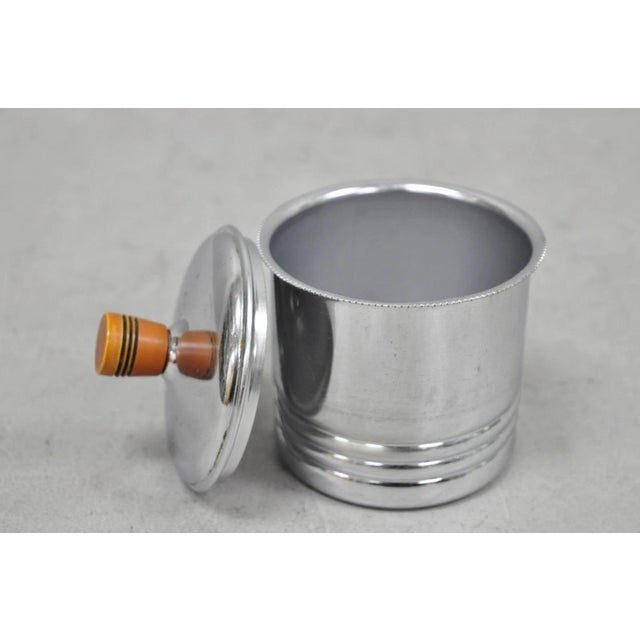 Art Deco Vintage Art Deco Krome Kraf Farber Bros Silver Plated Sugar Bowl Bakelite Handle For Sale - Image 3 of 8