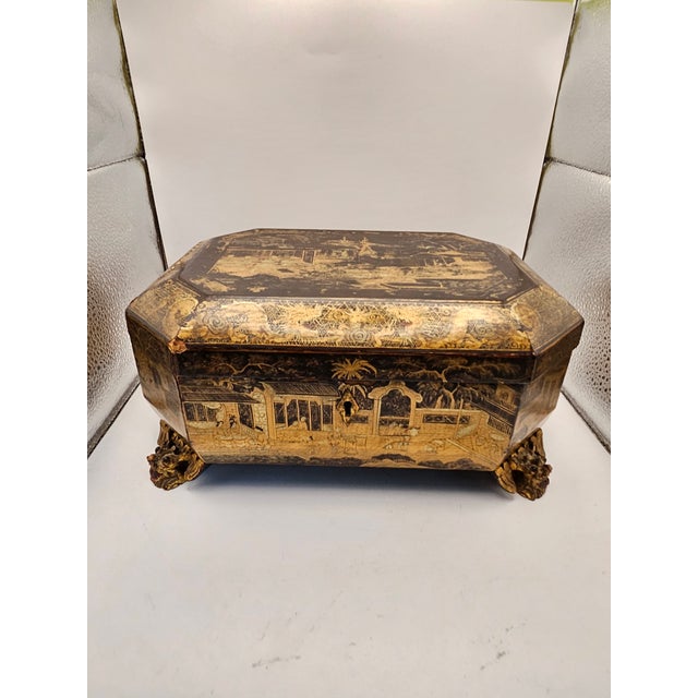 Early 19th C Chinese Lacquer Box with some cracking to lacquer on one side showingnormal signs of previous use , Box is...
