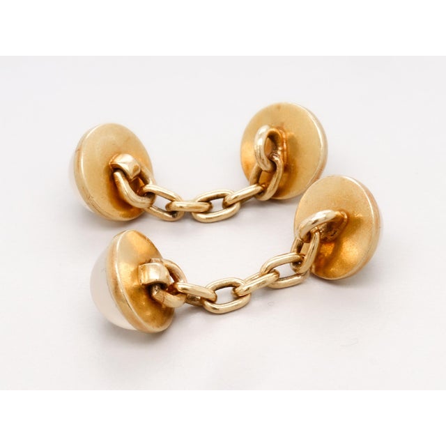 Vintage 18k Gold & Moonstone Cabochon Cufflinks For Sale - Image 11 of 11