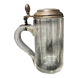 Antique German Glass Stein With a Pewter and Brass/Copper Lid