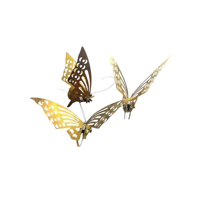 Brass 1970s Mid-Century Modern Brass Butterflies Tabletop or Wall Decoration- Set of 3 For Sale - Image 8 of 9