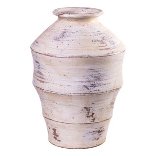 Visha Scalloped Distressed Cream Terracotta Vase For Sale