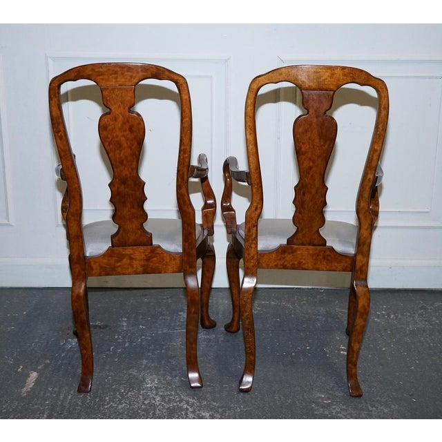 Art Deco Queen Anne Style Burr Walnut Hallway Elbow Armchairs, 1920s, Set of 2 For Sale - Image 6 of 18