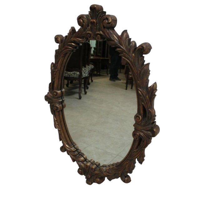 Raschella Home Design French Regency Hanging Wall Mirror Gold Carved For Sale - Image 9 of 10
