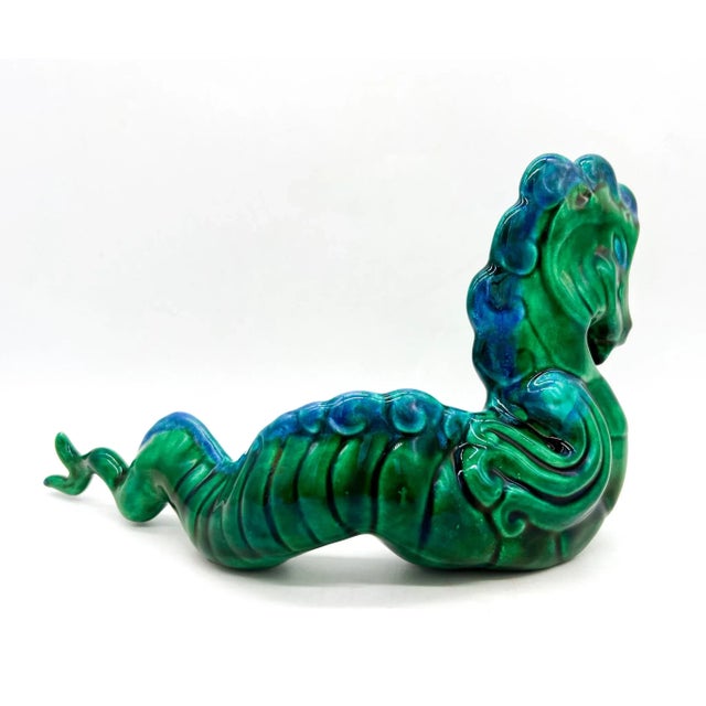 Mid 20th Century Mid-Century Modern Green and Blue Ceramic Dragon Figure For Sale - Image 5 of 12