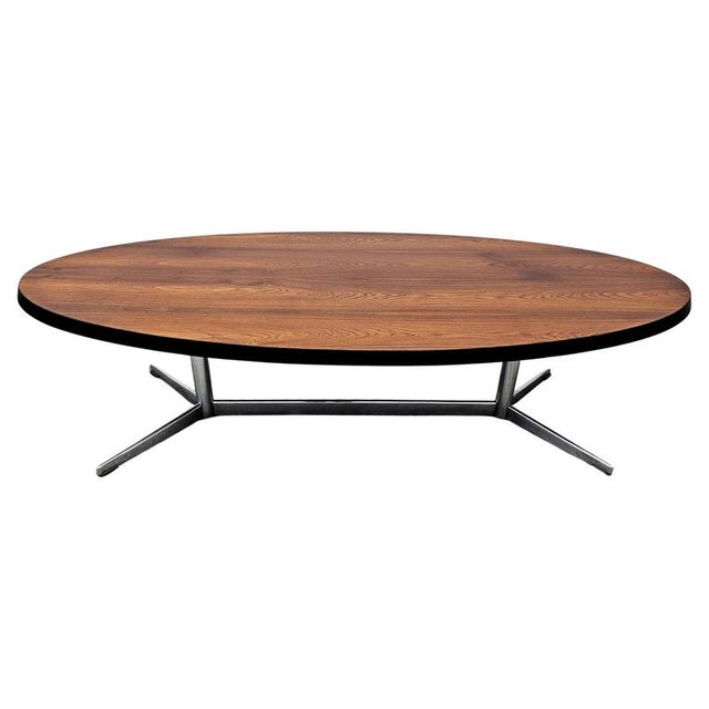 Mid-Century Danish Modern Oval Coffee Table with Veneer Top and Chrome Legs, 1960s For Sale - Image 15 of 15
