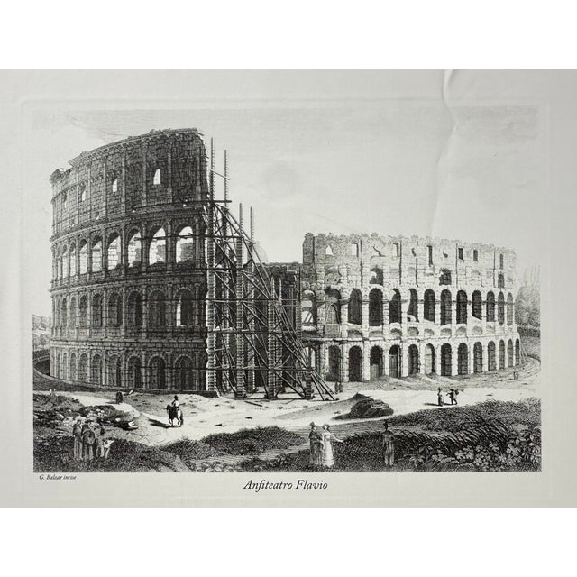 1980s Vintage Architectural Framed Print Engraving Rome Colosseum Italy G Balzar For Sale - Image 4 of 10