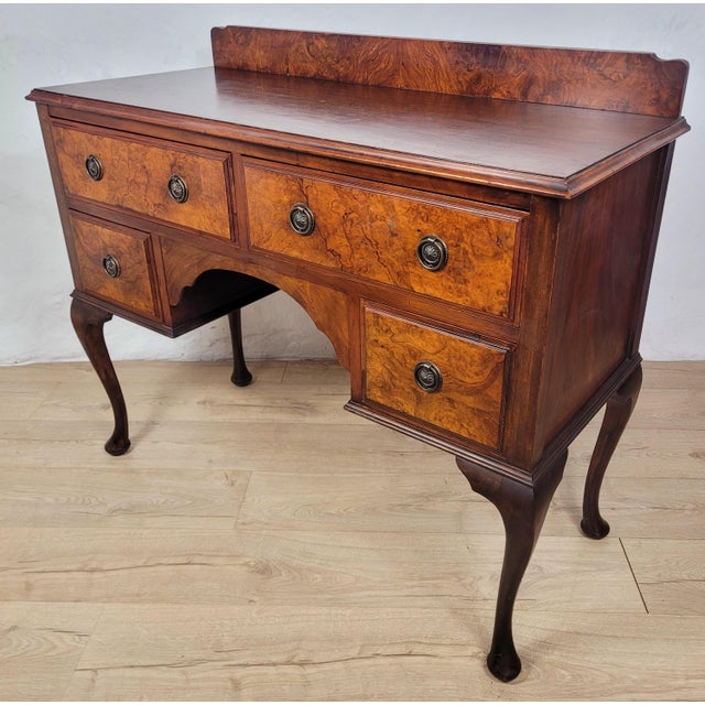 Antique Victorian English Walnut Writing Desk, 1890 For Sale - Image 4 of 18