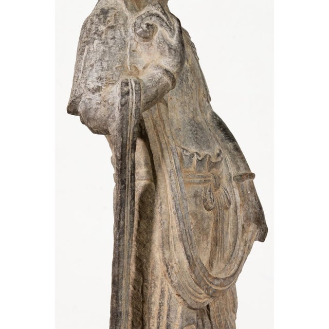 Stone Vintage Chinese Bodhisattva Guanyin Hand-Carved Stone 20th Century Asian Buddha For Sale - Image 7 of 9