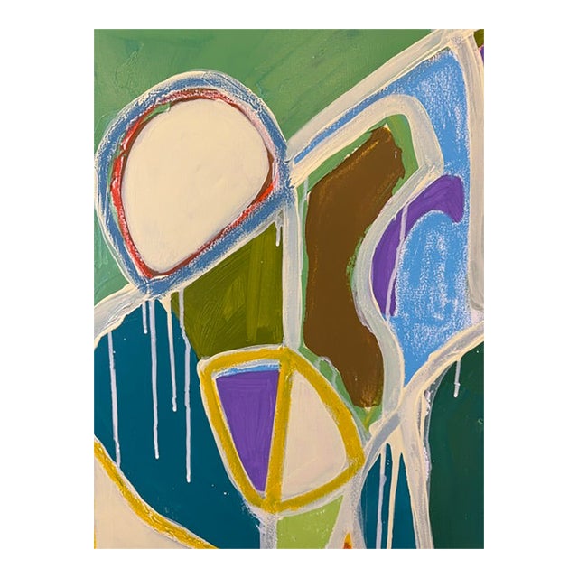 Abstract Expressionist Oil Painting – Green & Ochre For Sale