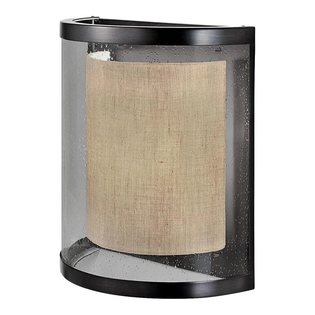 Black Bronze With Clear Seed Glass Wall Light With Shade For Sale