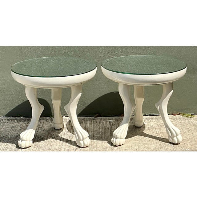 Late 20th Century Vintage Lacquered Paw Foot Side Tables After Dickinson - A Pair For Sale - Image 5 of 12