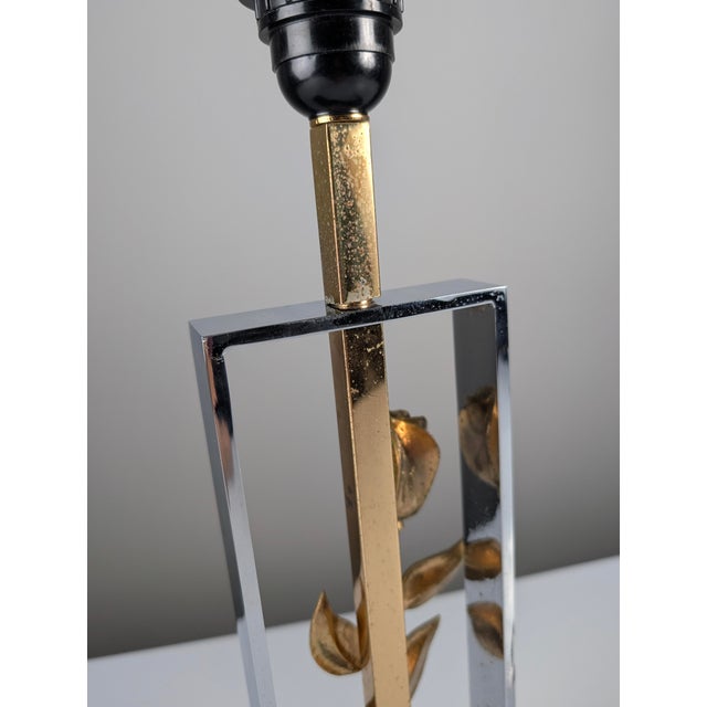 Metal Chrome and Gilt Bronze Rose Table Lamp attributed to Maison Charles, France, 1970s For Sale - Image 7 of 14