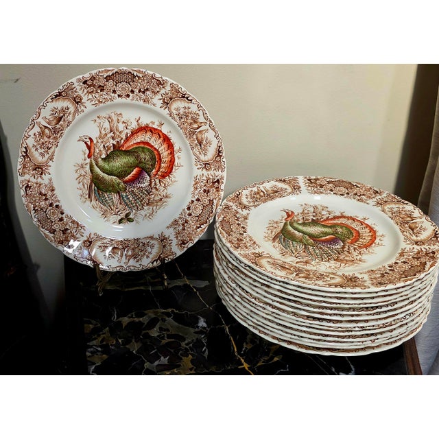 1960s Johnson Bros. Wild Turkeys Native American Dinner Plates - Set of 14 For Sale - Image 4 of 4
