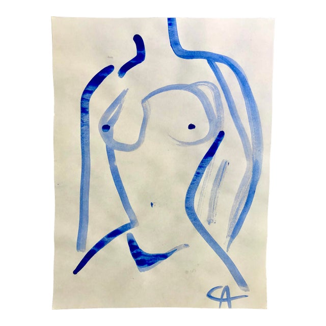 Contemporary Drawing by CL Auker, Line Nude in Gouache 4 For Sale