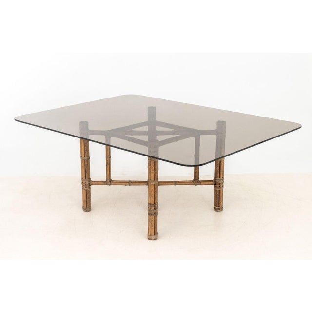 McGuire Furniture Modern Smoked Glass and Bamboo Dining Table For Sale In New York - Image 6 of 7