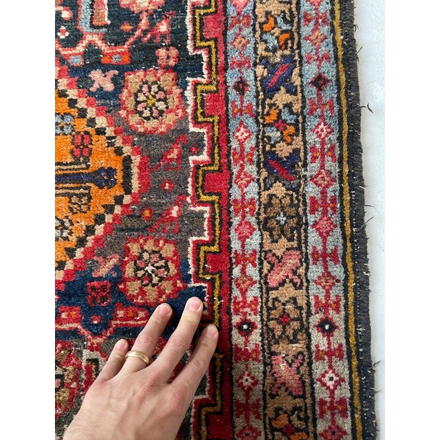 Blue Antique Runner KISSING LIONS LEOPARDS with Duel Feline Subjects Rug 2.11 x 10.6 For Sale - Image 8 of 13