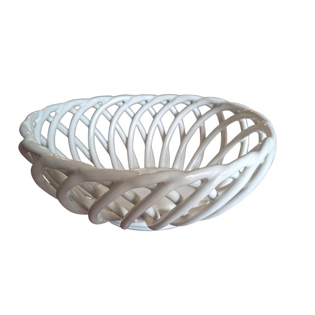 Vintage Stoneware Ceramic Pottery Lattice Fruit Bowl For Sale In Charlotte - Image 6 of 11