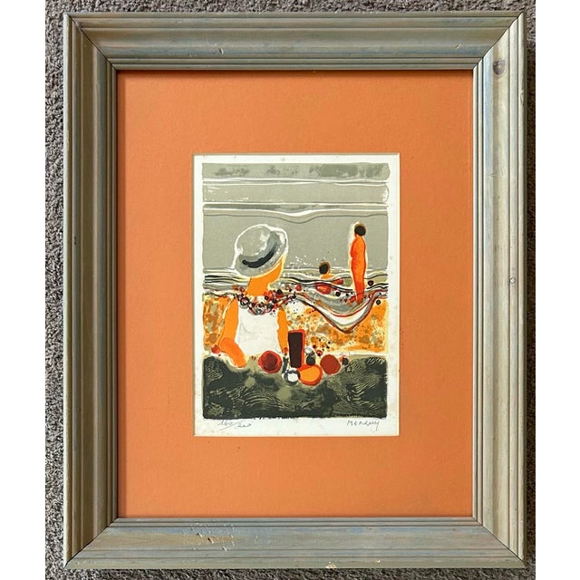 Abstract Vintage Mid Century Abstract Impressionist Lithograph of People on Beach For Sale - Image 3 of 8