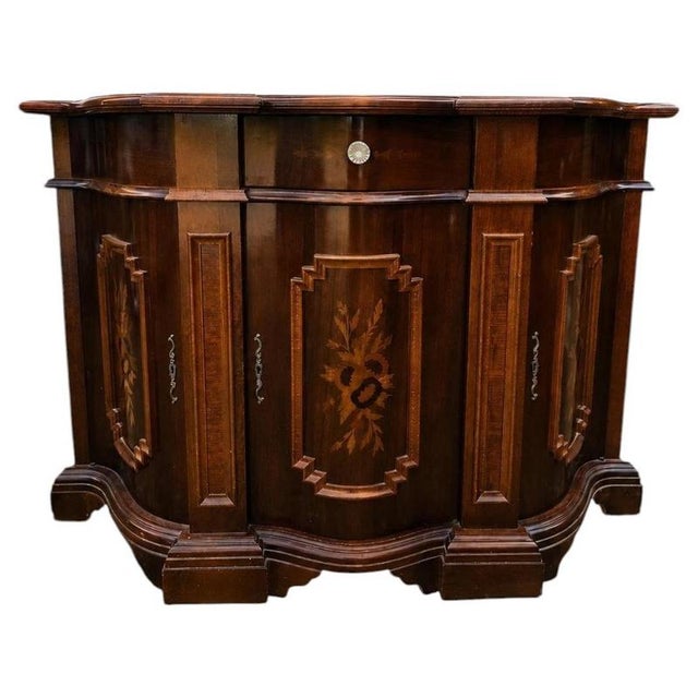 Antique Walnut Serpentine Sideboard with Floral Marquetry Inlay, 1900 For Sale - Image 9 of 9