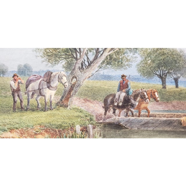 Gray Late 19th-Early 20th C. J. Macpherson "Horse Ferry" Watercolor Painting For Sale - Image 8 of 12