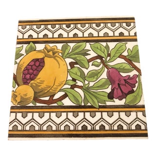 Antique Victorian C1800 Mintons Stoke on Trent Earthenware Tile Pomegranate For Sale