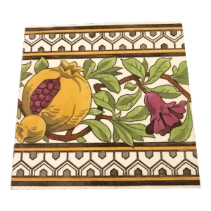 Antique Victorian C1800 Mintons Stoke on Trent Earthenware Tile Pomegranate