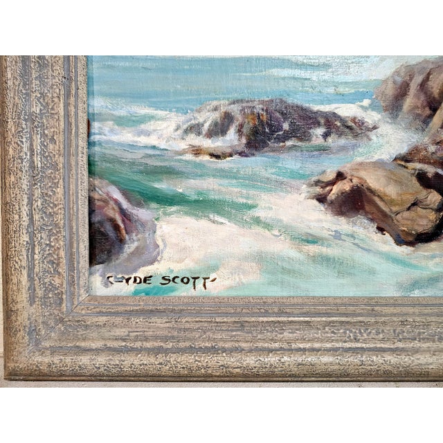 Paper 1930s Southern California Seascape Clyde Eugene Scott (1884–1959) Oil on Board Painting For Sale - Image 7 of 12
