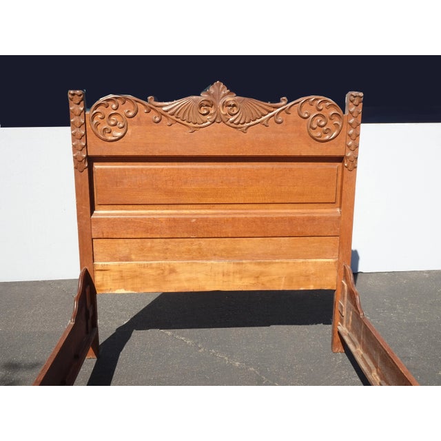 1930's Vintage French Country Oak Wood Full Bed Frame For Sale - Image 4 of 11