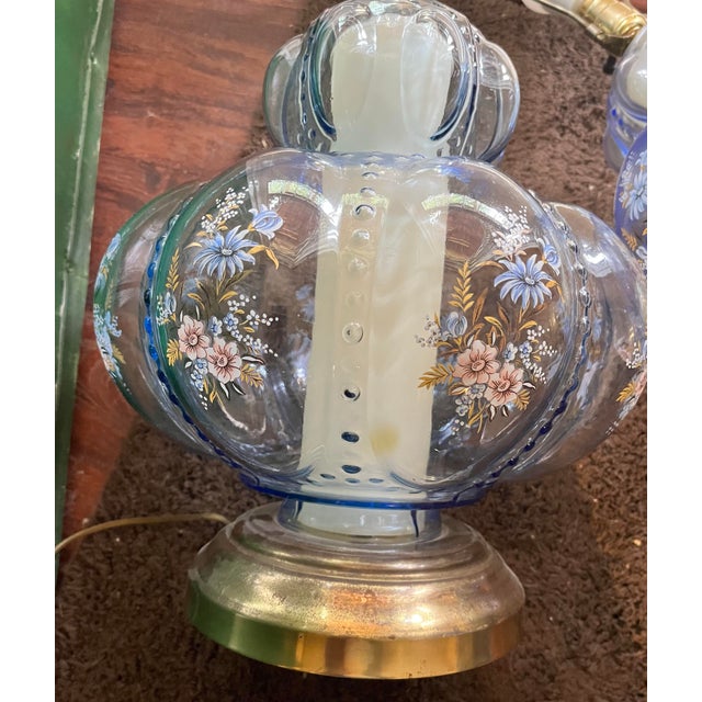 1950s Pair of Mid-Century Modern Murano Style Blue Bullicante Glass Lamps For Sale - Image 12 of 12