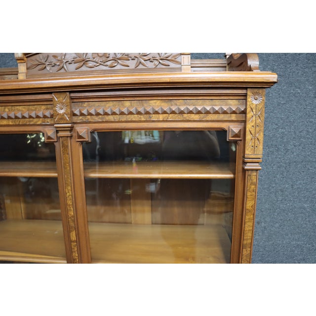 Late 19th Century Victorian Eastlake Walnut and Burl Wood Bookcase Cabinet For Sale - Image 5 of 13