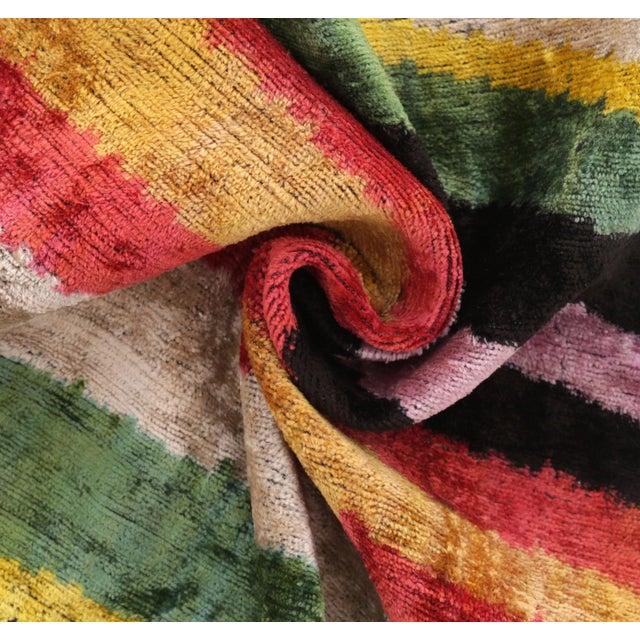 Handmade Multicolored Striped Silk Velvet Throw Pillow With Down Feather Insert For Sale In San Francisco - Image 6 of 10