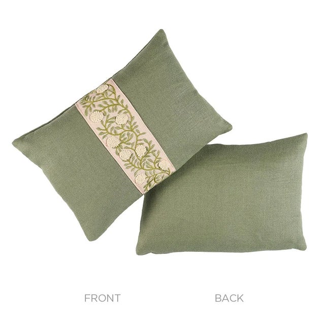 Contemporary Schumacher Ashoka Lumbar Pillow In Leaf & Blush For Sale - Image 3 of 4