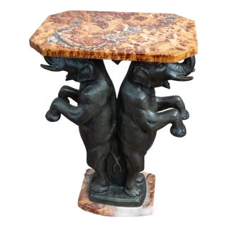Early 20th Century French Art Deco Onyx Marble and Spelter Elephant Table by Pierre Sega For Sale