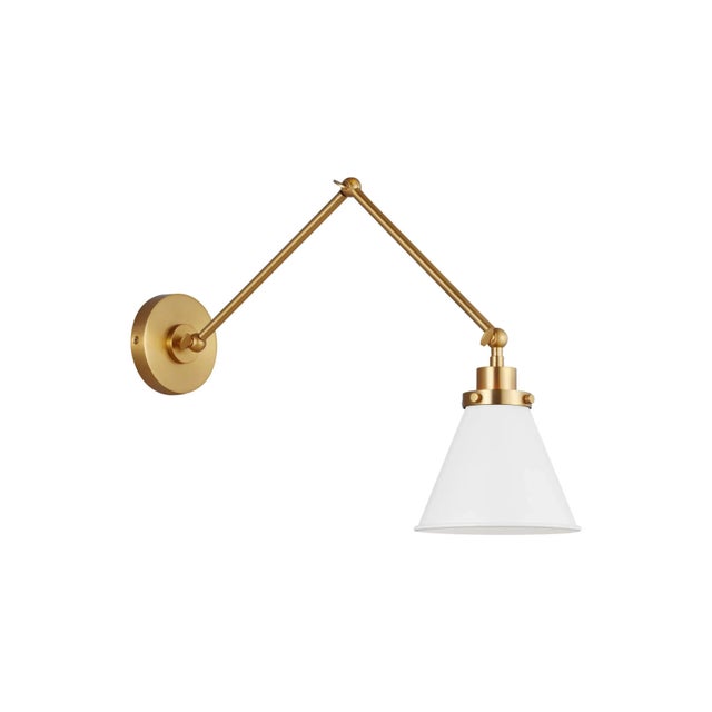 Chapman & Myers by Visual Comfort Studio Wellfleet Double Arm Cone Task Sconce, Matte White & Burnished Brass For Sale In Greenville, SC - Image 6 of 6