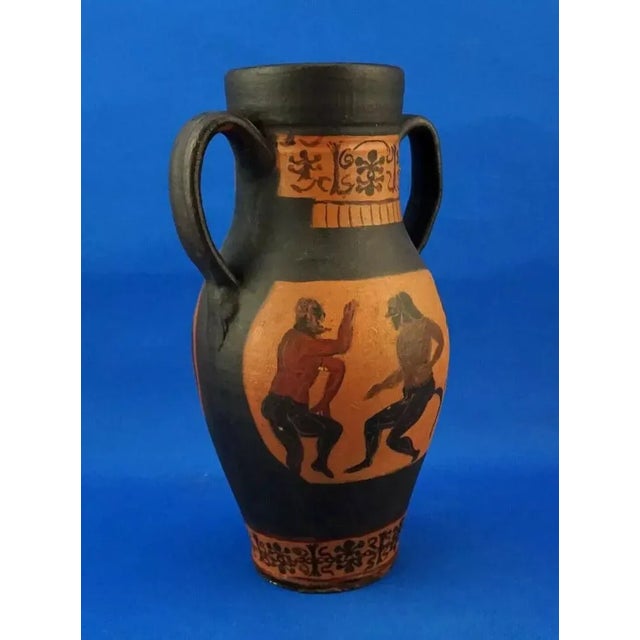 Black Large Greco-Roman Style Hand-Decorated Ceramic Terracotta 2-Handled Amphora Vase, 1975 For Sale - Image 8 of 18