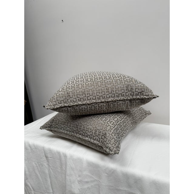 Gray Pair of Geometer Print Down Pillows For Sale - Image 8 of 9